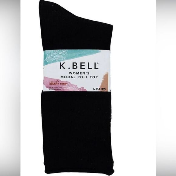 K Bell Women's Black Modal Roll Top Socks - 6 Pairs - Picture 1 of 3